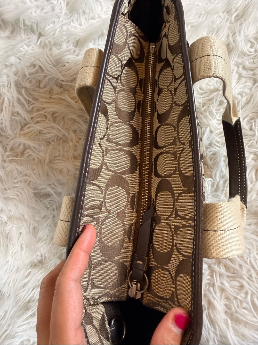 Coach Khaki and Brown Signature Canvas Tote - Picture 4 of 7